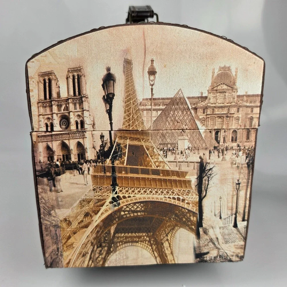 Paris Decorative Trunk Box Eiffel Tower Notre Dame Louvre Canvas